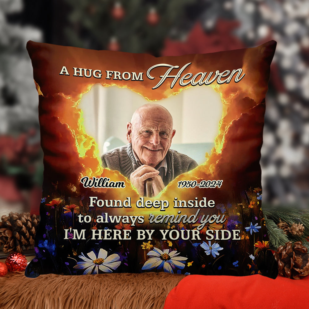 Personalized memorial pillow with "Found Deep Inside" message, a comforting sympathy gift.