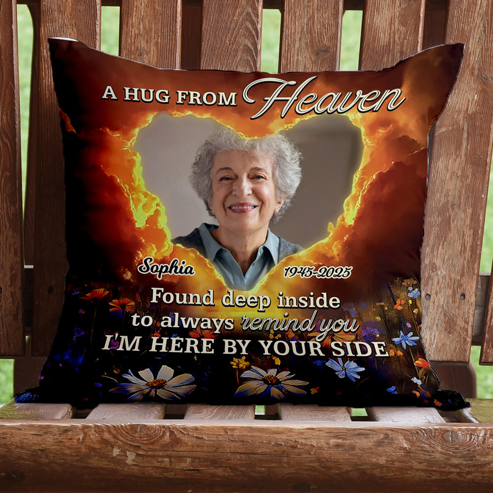 Personalized memorial pillow with "Found Deep Inside" message, a comforting sympathy gift.