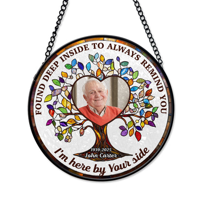 Personalized photo stained glass suncatcher with a cherished memory, found deep inside.