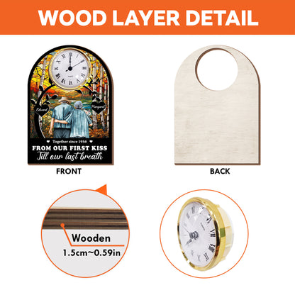 Personalized couple desk clock plaque gift with photo, perfect for celebrating your first kiss anniversary.