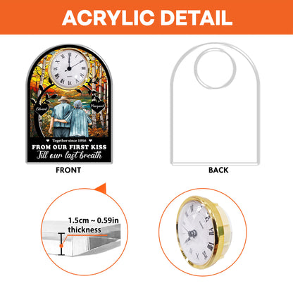 Personalized couple desk clock plaque gift with photo, perfect for celebrating your first kiss anniversary.