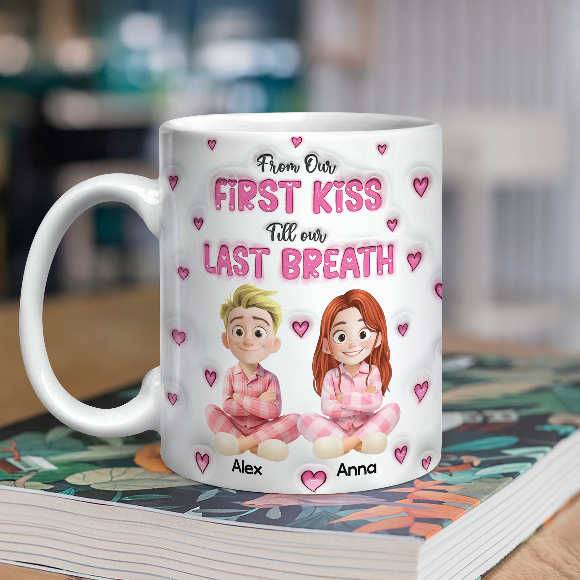 From Our First Kiss Personalized Coffee Mug with 3D effect.