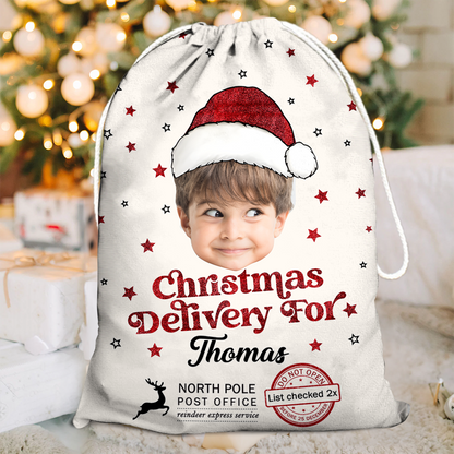 Funny Christmas bag with custom photo, a unique gift for family.