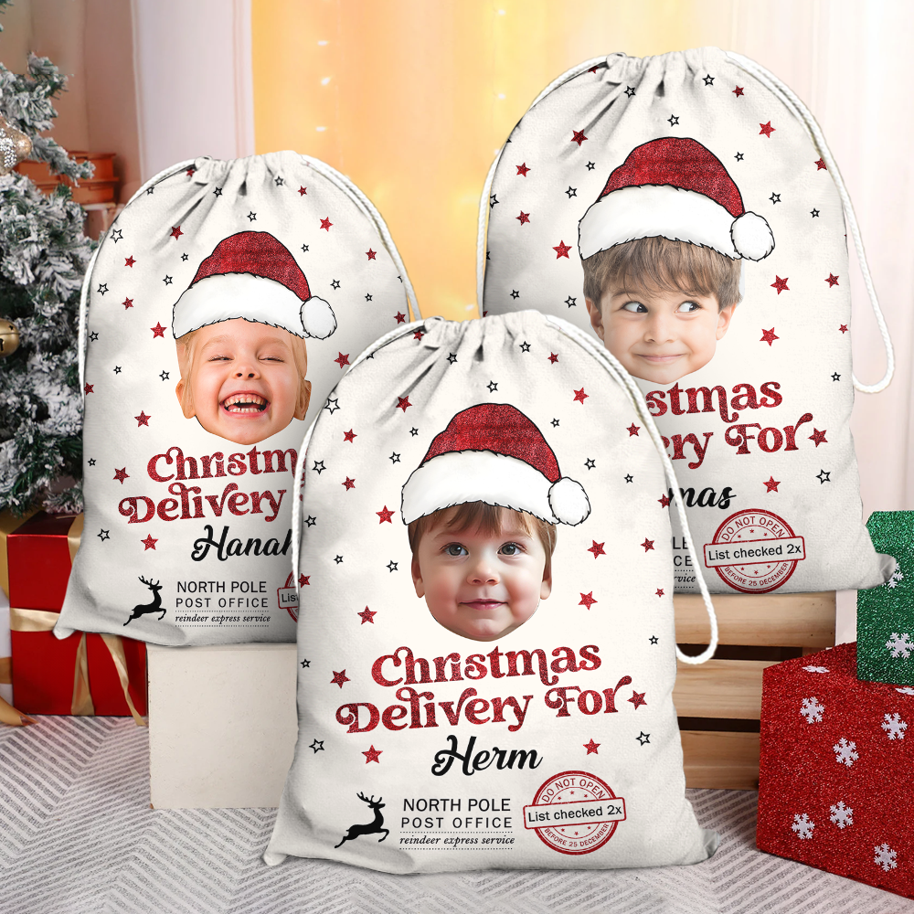Funny Christmas bag with custom photo, a unique gift for family.
