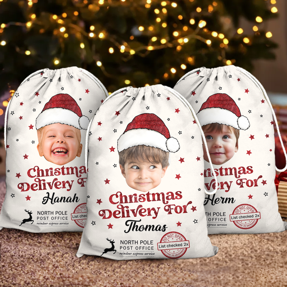 Funny Christmas bag with custom photo, a unique gift for family.