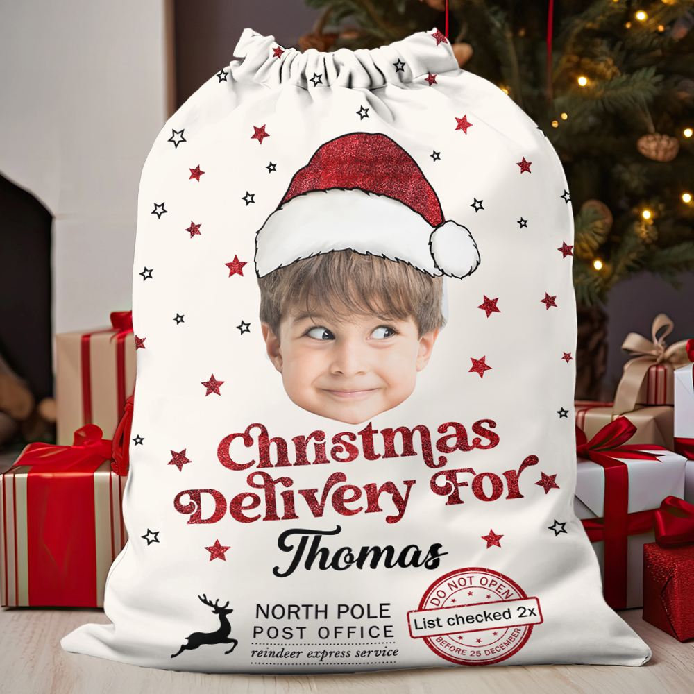 Funny Christmas bag with custom photo, a unique gift for family.