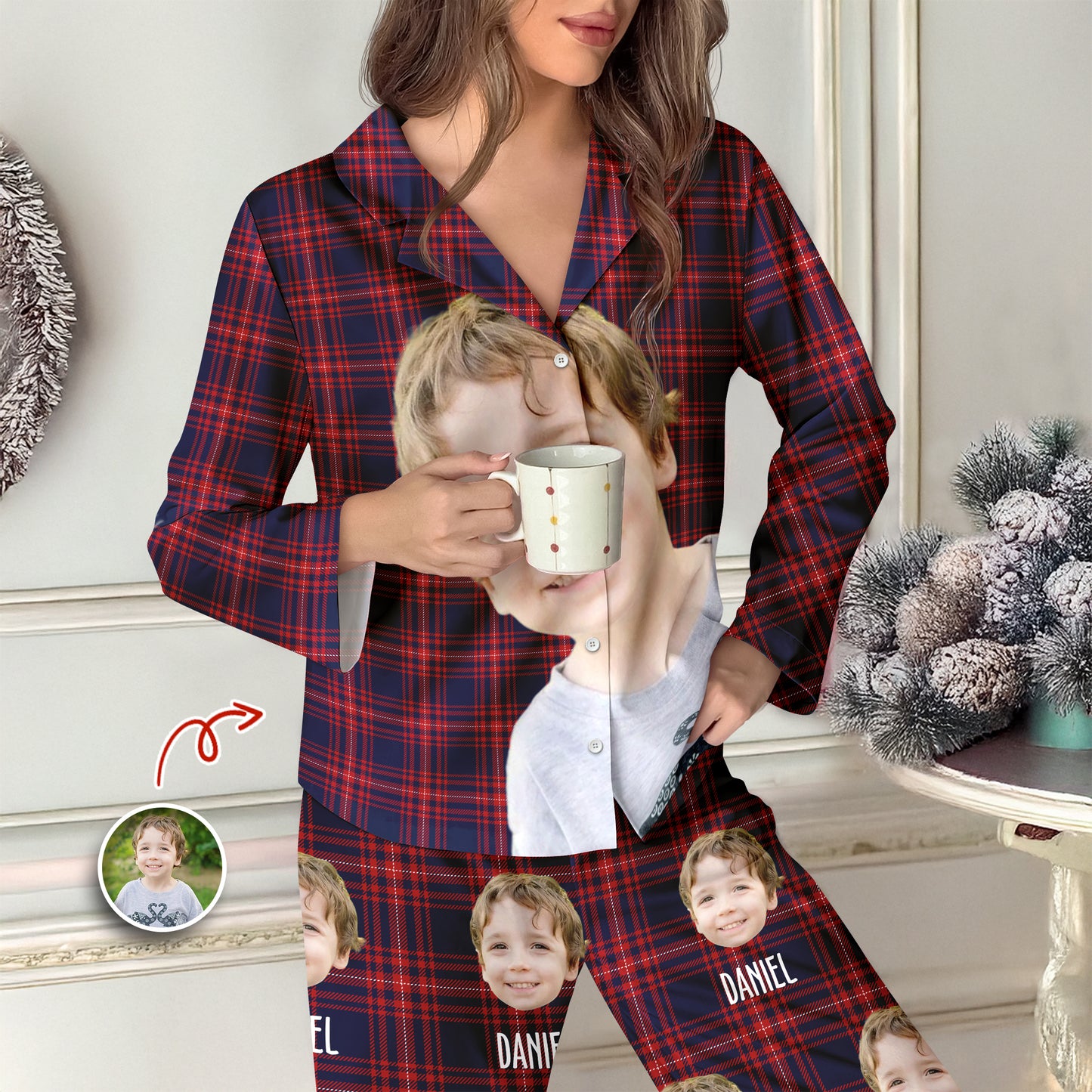 Funny custom photo pajamas featuring faces, perfect for unique Christmas pajamas.