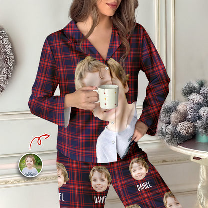 Funny custom photo pajamas featuring faces, perfect for unique Christmas pajamas.