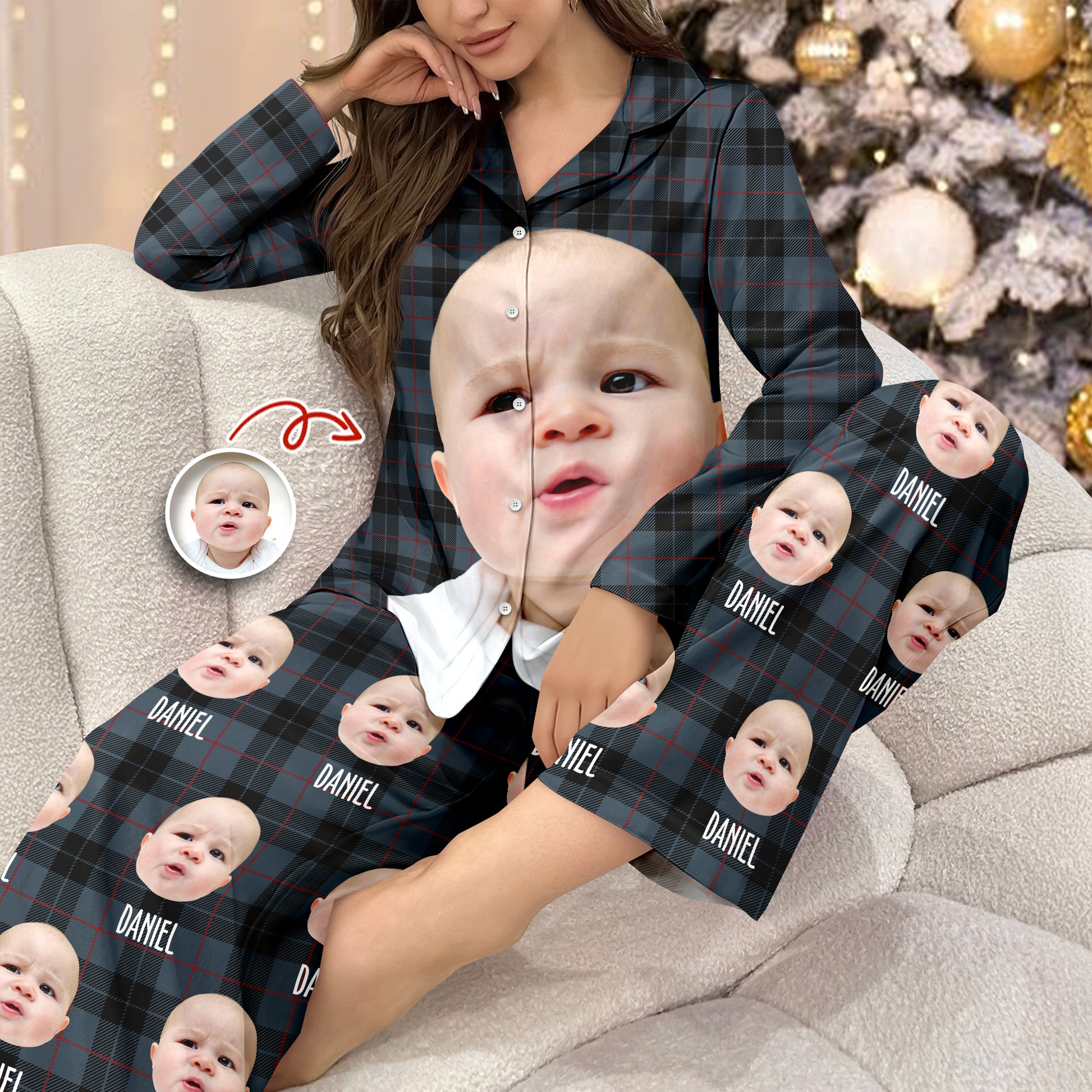 Funny custom photo pajamas featuring faces, perfect for unique Christmas pajamas.