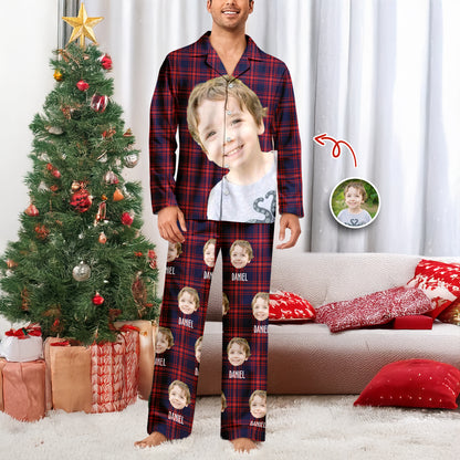 Funny custom photo pajamas featuring faces, perfect for unique Christmas pajamas.