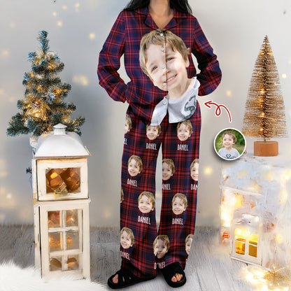 Funny custom photo pajamas featuring faces, perfect for unique Christmas pajamas.