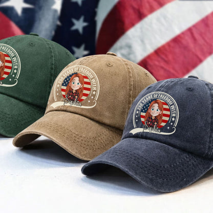 Funny Freedom 250th Birthday US - Washed Denim Baseball Cap - Custom Print Cap