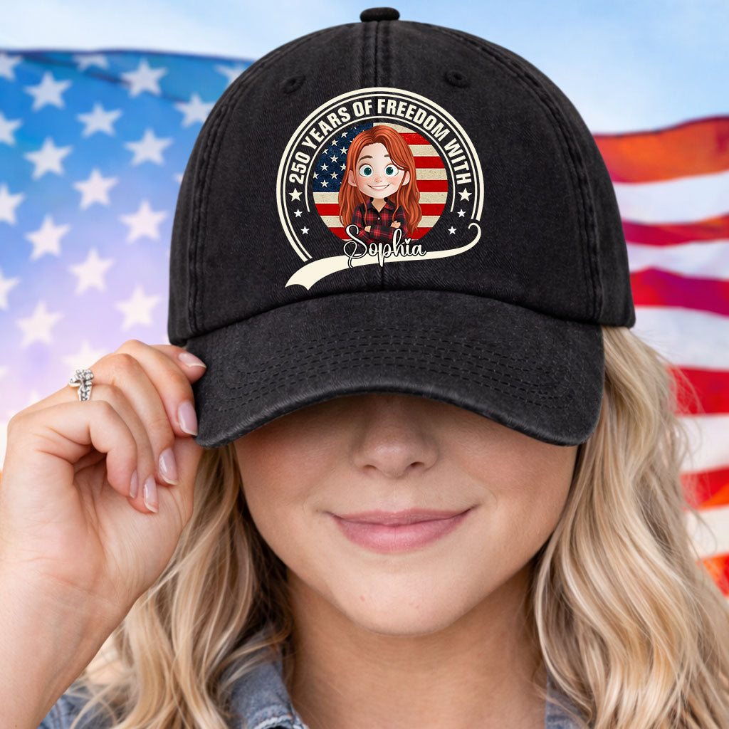 Funny Freedom 250th Birthday US - Washed Denim Baseball Cap - Custom Print Cap
