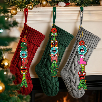 Funny monster name custom shaped wood Christmas ornament.