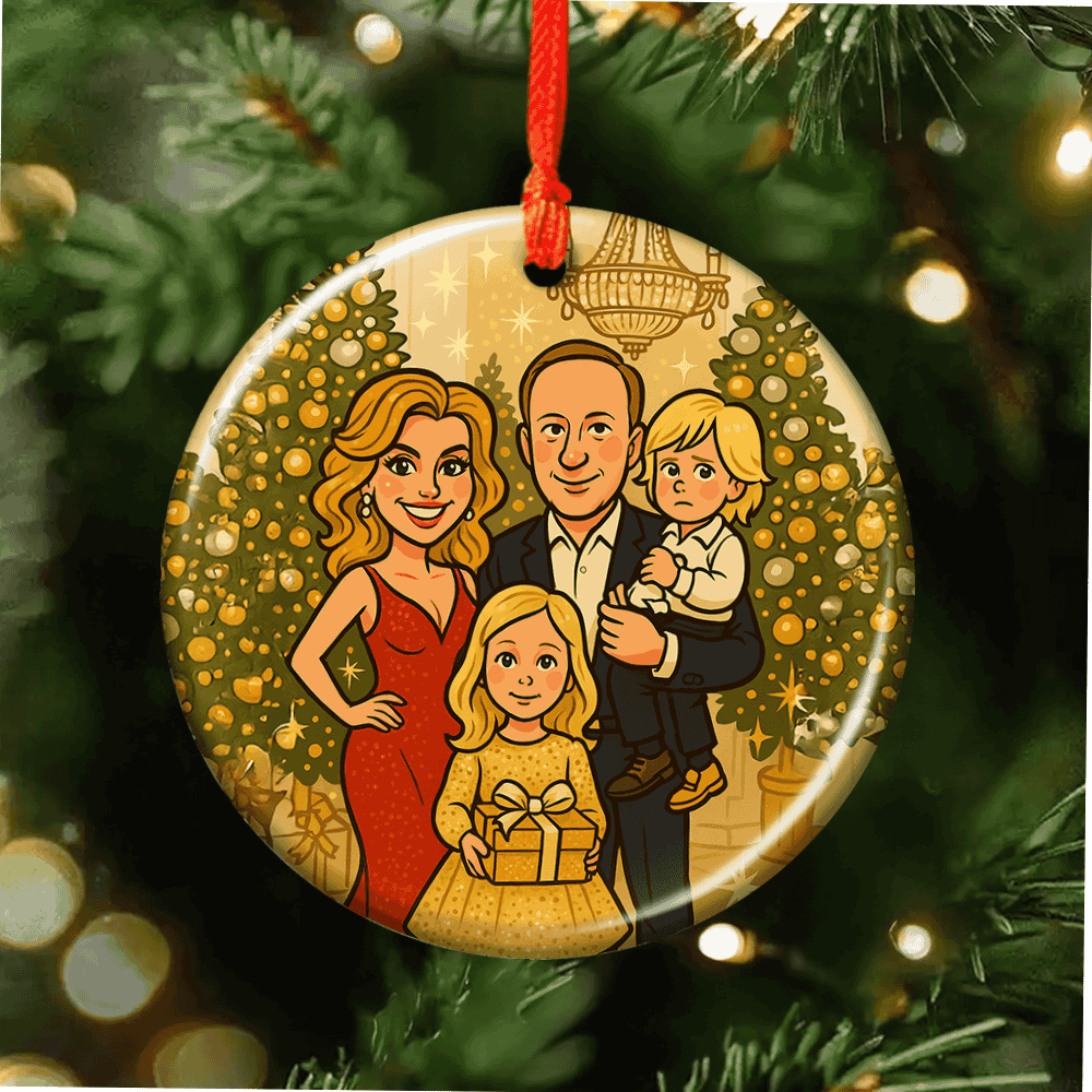 Funny Family Photo Lenticular Ornament - Watch the image change as you move!