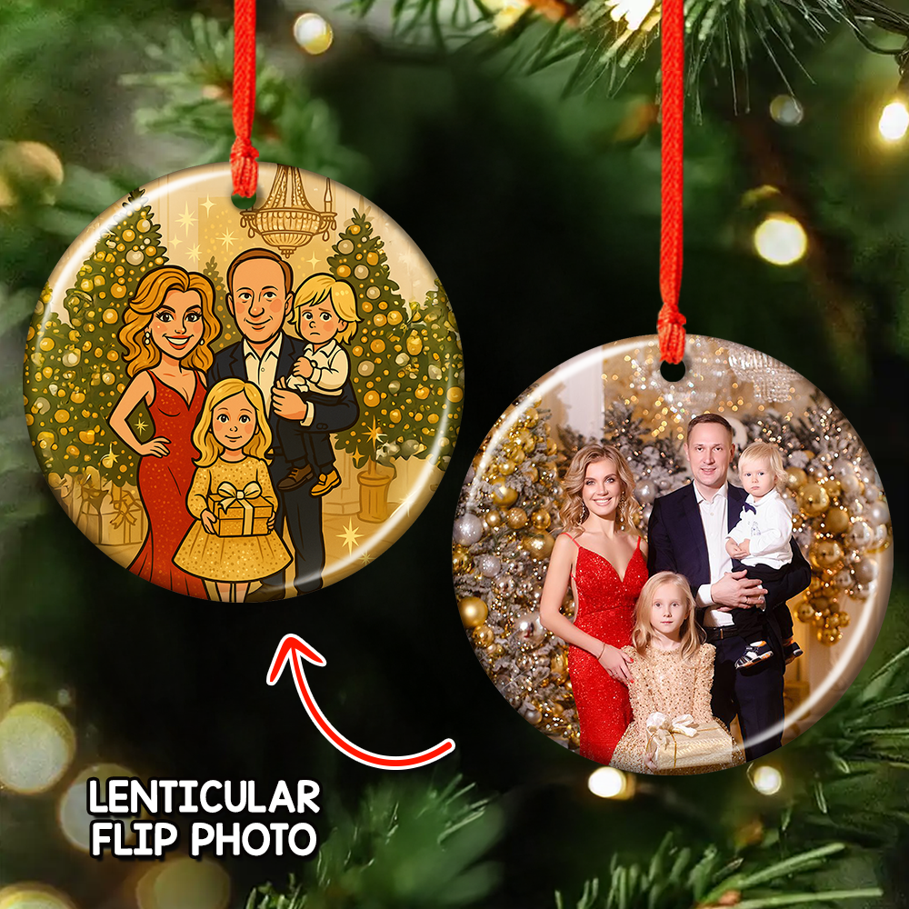 Funny Family Photo Lenticular Ornament - Watch the image change as you move!
