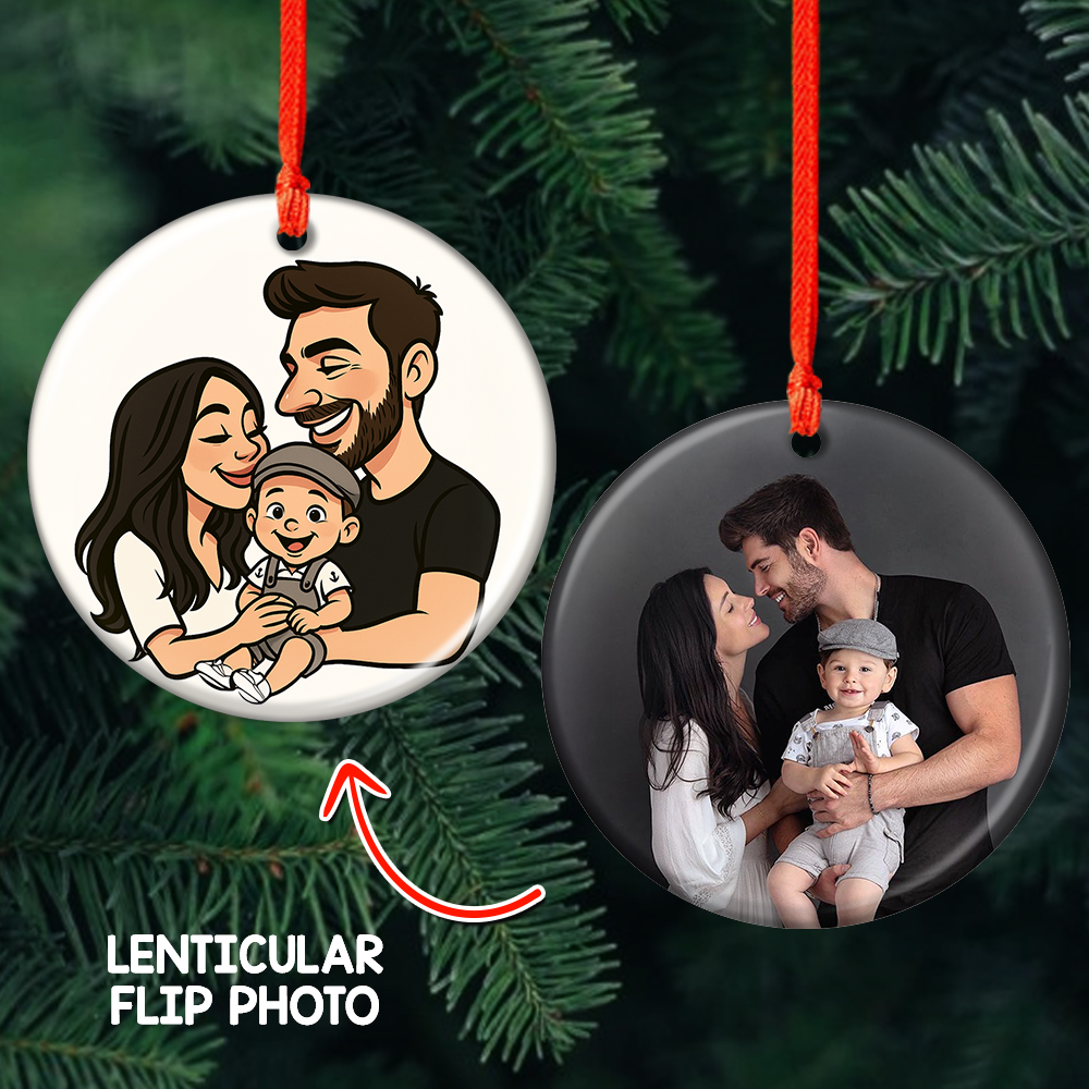 Funny Family Photo Lenticular Ornament - Watch the image change as you move!