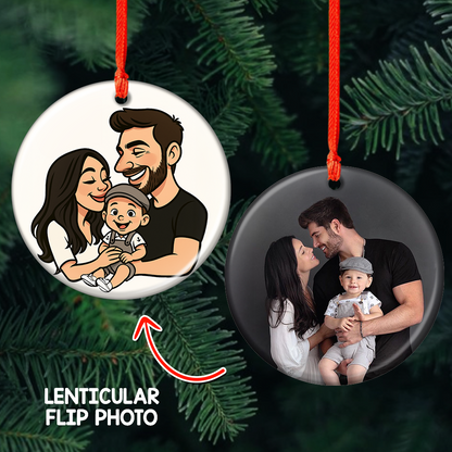 Funny Family Photo Lenticular Ornament - Watch the image change as you move!
