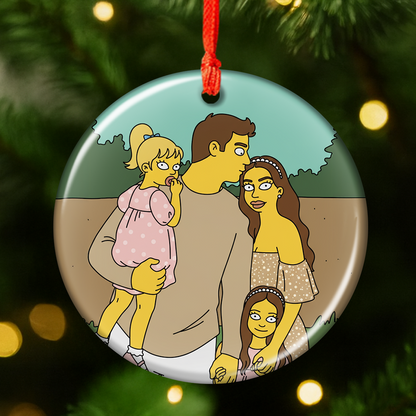 Funny Yellow Family Custom Photo Lenticular Ornament.
