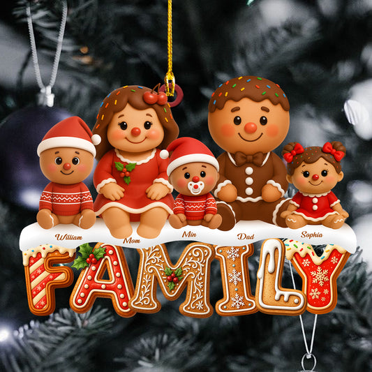 Custom Gingerbread Alphabet Family Christmas Ornament: Two-layered wood design with personalized letters.