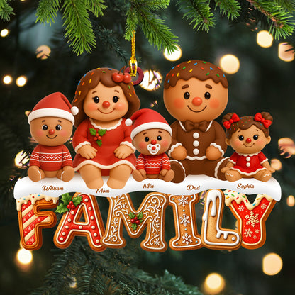 Custom Gingerbread Alphabet Family Christmas Ornament: Two-layered wood design with personalized letters.