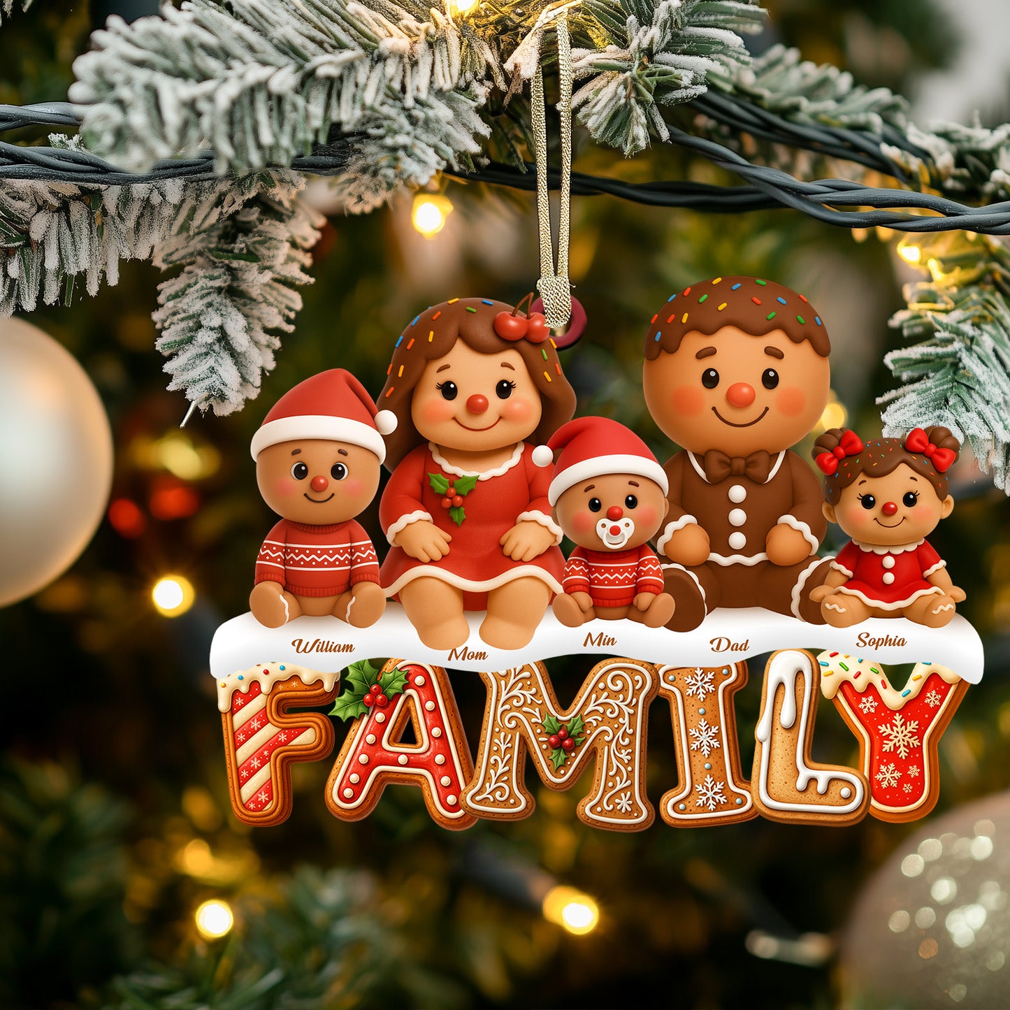 Custom Gingerbread Alphabet Family Christmas Ornament: Two-layered wood design with personalized letters.