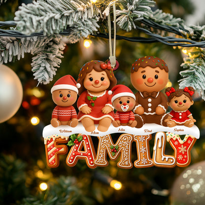 Custom Gingerbread Alphabet Family Christmas Ornament: Two-layered wood design with personalized letters.