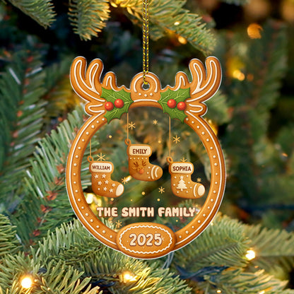 Personalized Gingerbread Christmas 2025 Acrylic Ornament with names.