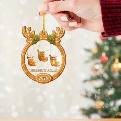 Personalized Gingerbread Christmas 2025 Acrylic Ornament with names.