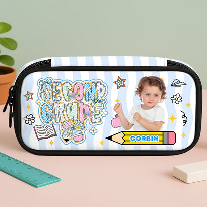 Glitter back to school personalized pencil case with custom name.