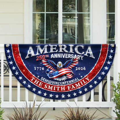 Glitter Family Name 250 Years Of Blessing Fan Flag - Custom Family Name Non-Pleated Fan Flag