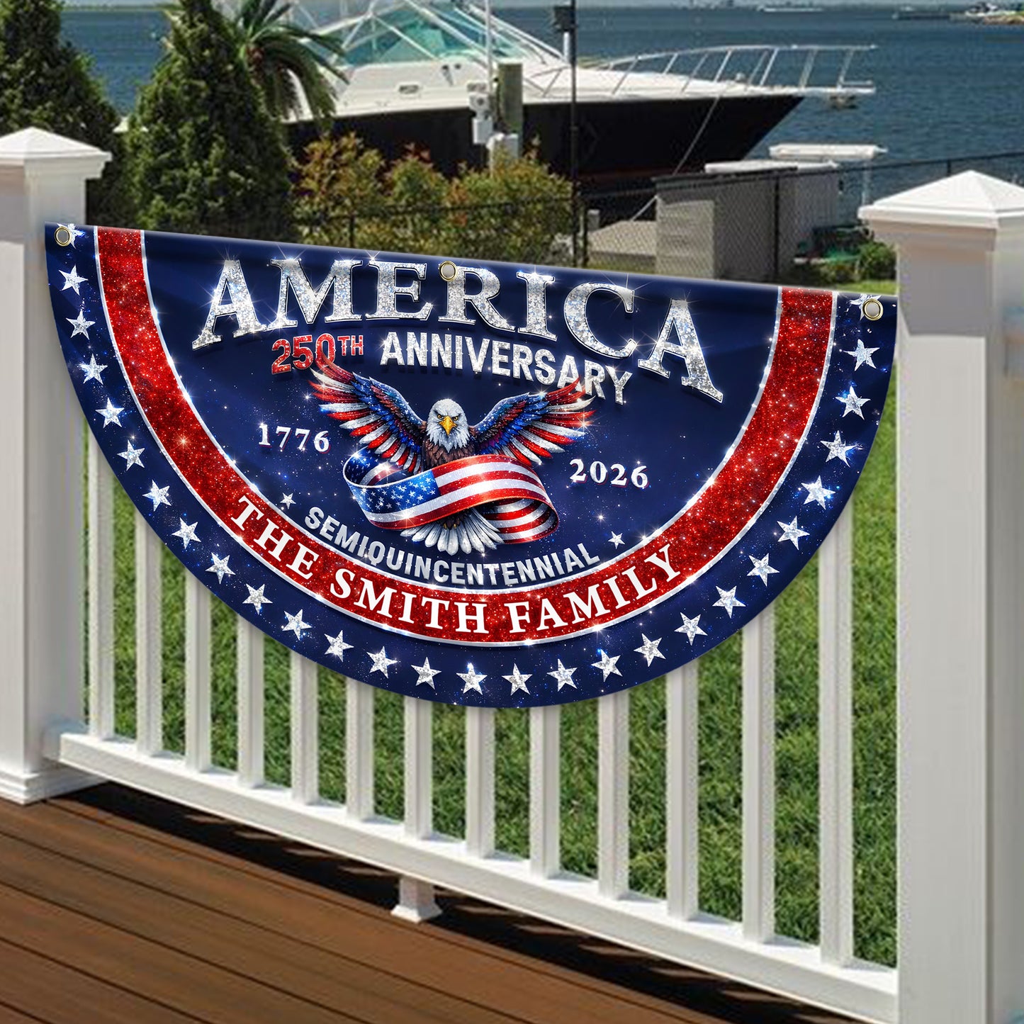 Glitter Family Name 250 Years Of Blessing Fan Flag - Custom Family Name Non-Pleated Fan Flag