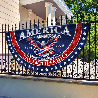 Glitter Family Name 250 Years Of Blessing Fan Flag - Custom Family Name Non-Pleated Fan Flag