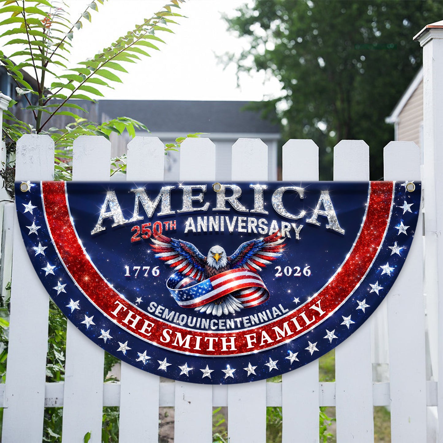 Glitter Family Name 250 Years Of Blessing Fan Flag - Custom Family Name Non-Pleated Fan Flag