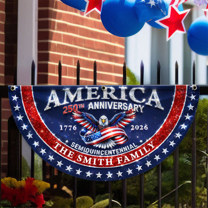 Glitter Family Name 250 Years Of Blessing Fan Flag - Custom Family Name Non-Pleated Fan Flag