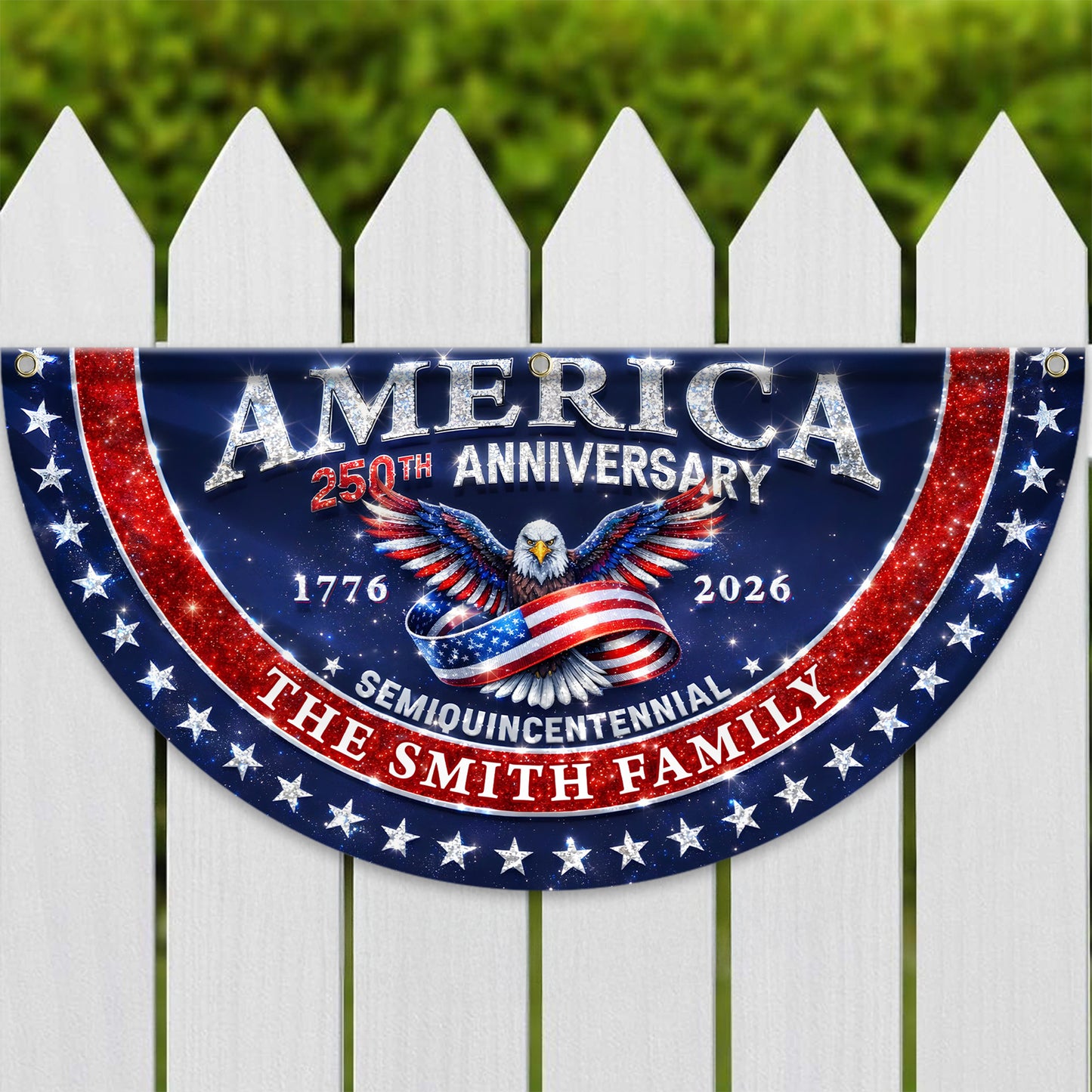 Glitter Family Name 250 Years Of Blessing Fan Flag - Custom Family Name Non-Pleated Fan Flag