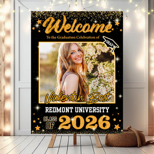 Glitter Photo Personalized Graduation Welcome Sign - Custom Photo Welcome Sign - Graduation Gifts