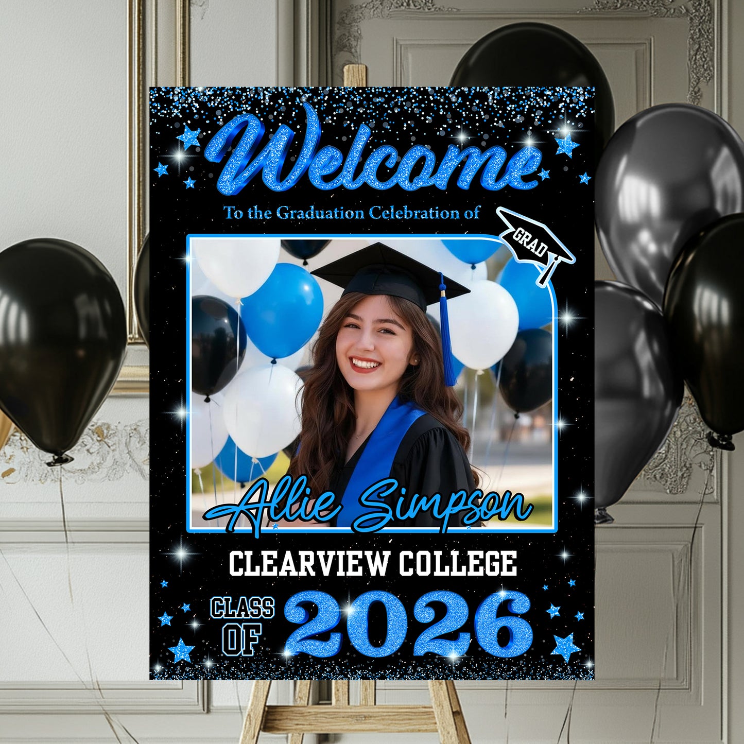 Glitter Photo Personalized Graduation Welcome Sign - Custom Photo Welcome Sign - Graduation Gifts