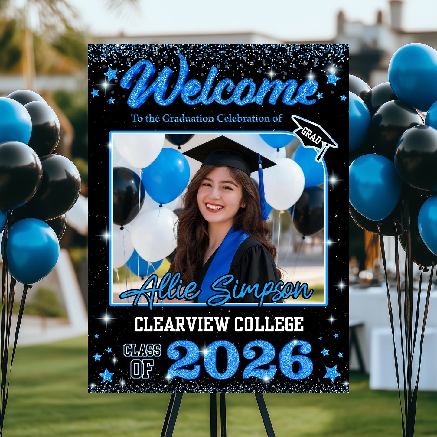 Glitter Photo Personalized Graduation Welcome Sign - Custom Photo Welcome Sign - Graduation Gifts