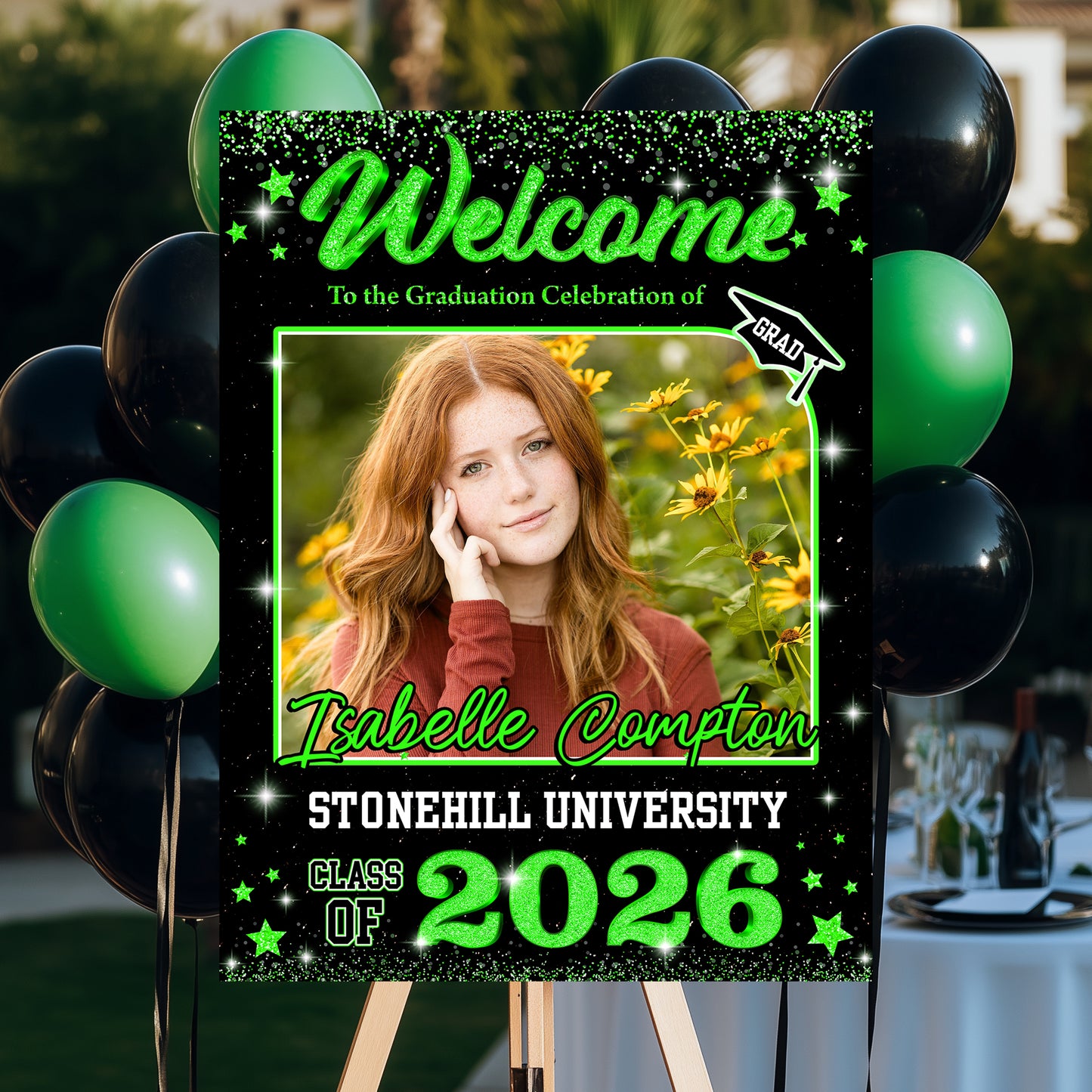 Glitter Photo Personalized Graduation Welcome Sign - Custom Photo Welcome Sign - Graduation Gifts
