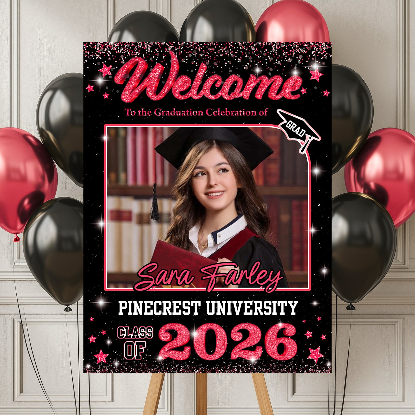 Glitter Photo Personalized Graduation Welcome Sign - Custom Photo Welcome Sign - Graduation Gifts