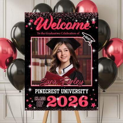 Glitter Photo Personalized Graduation Welcome Sign - Custom Photo Welcome Sign - Graduation Gifts