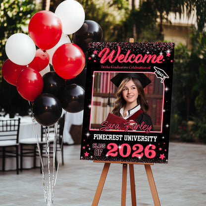 Glitter Photo Personalized Graduation Welcome Sign - Custom Photo Welcome Sign - Graduation Gifts