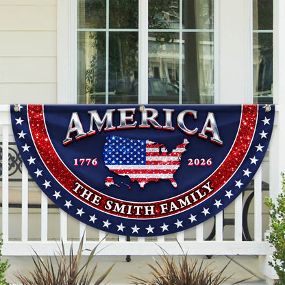 Glitter USA 250 Years Of Blessing Fan Flag - Custom Family Name Non-Pleated Fan Flag