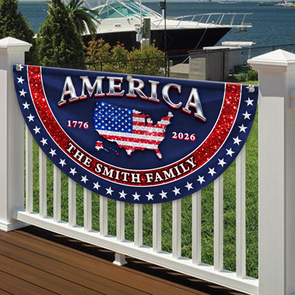 Glitter USA 250 Years Of Blessing Fan Flag - Custom Family Name Non-Pleated Fan Flag