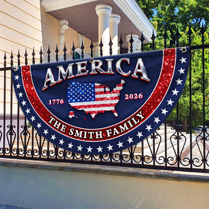 Glitter USA 250 Years Of Blessing Fan Flag - Custom Family Name Non-Pleated Fan Flag