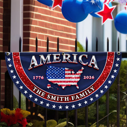 Glitter USA 250 Years Of Blessing Fan Flag - Custom Family Name Non-Pleated Fan Flag