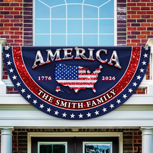 Glitter USA 250 Years Of Blessing Fan Flag - Custom Family Name Non-Pleated Fan Flag