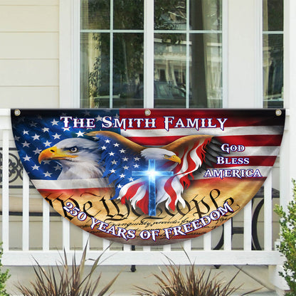 God Bless America Family 250 Years Of Freedom Glitter Fan Flag - Custom Family Name Non-Pleated Fan Flag
