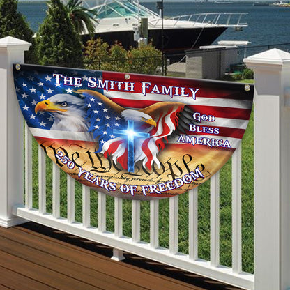 God Bless America Family 250 Years Of Freedom Glitter Fan Flag - Custom Family Name Non-Pleated Fan Flag